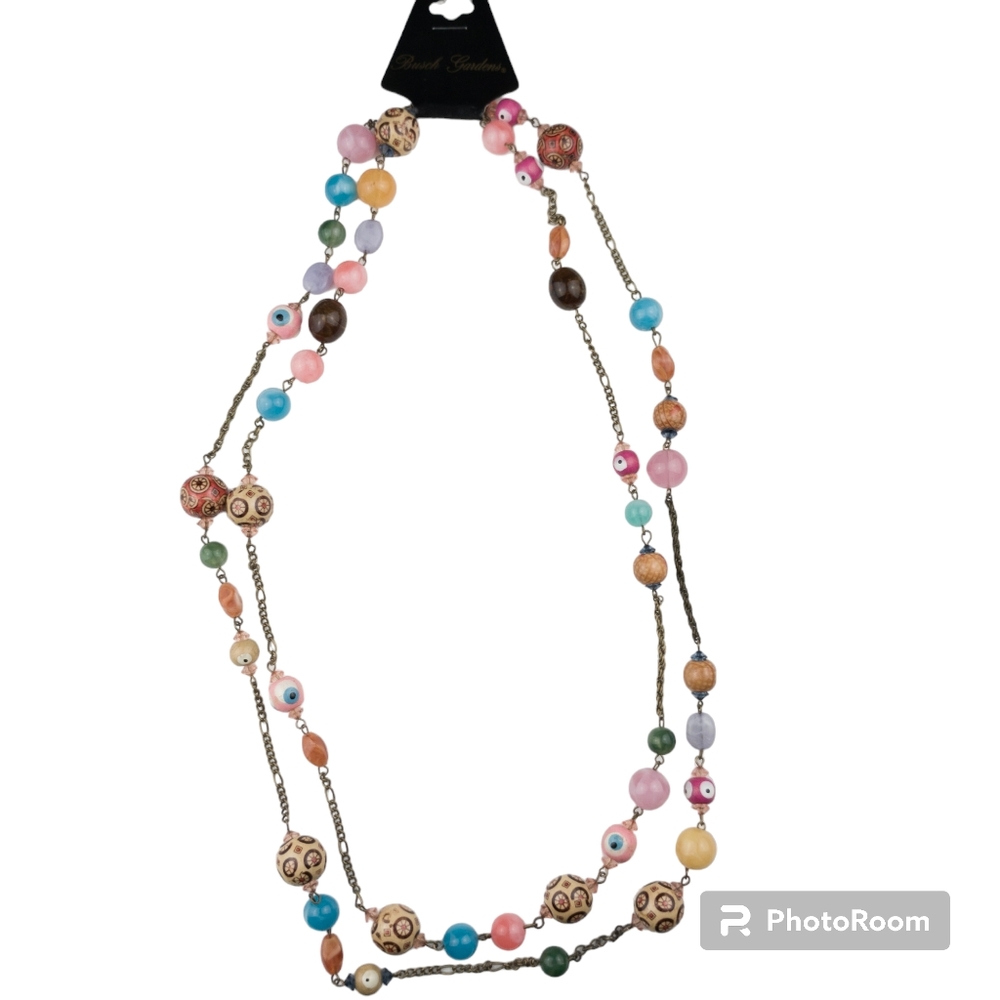 NWT Beaded Necklace Unique Double Chain Colorful Bright Multicolor Women's